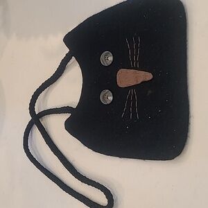 Handmade Primitive Halloween Black Felt Cat Bag